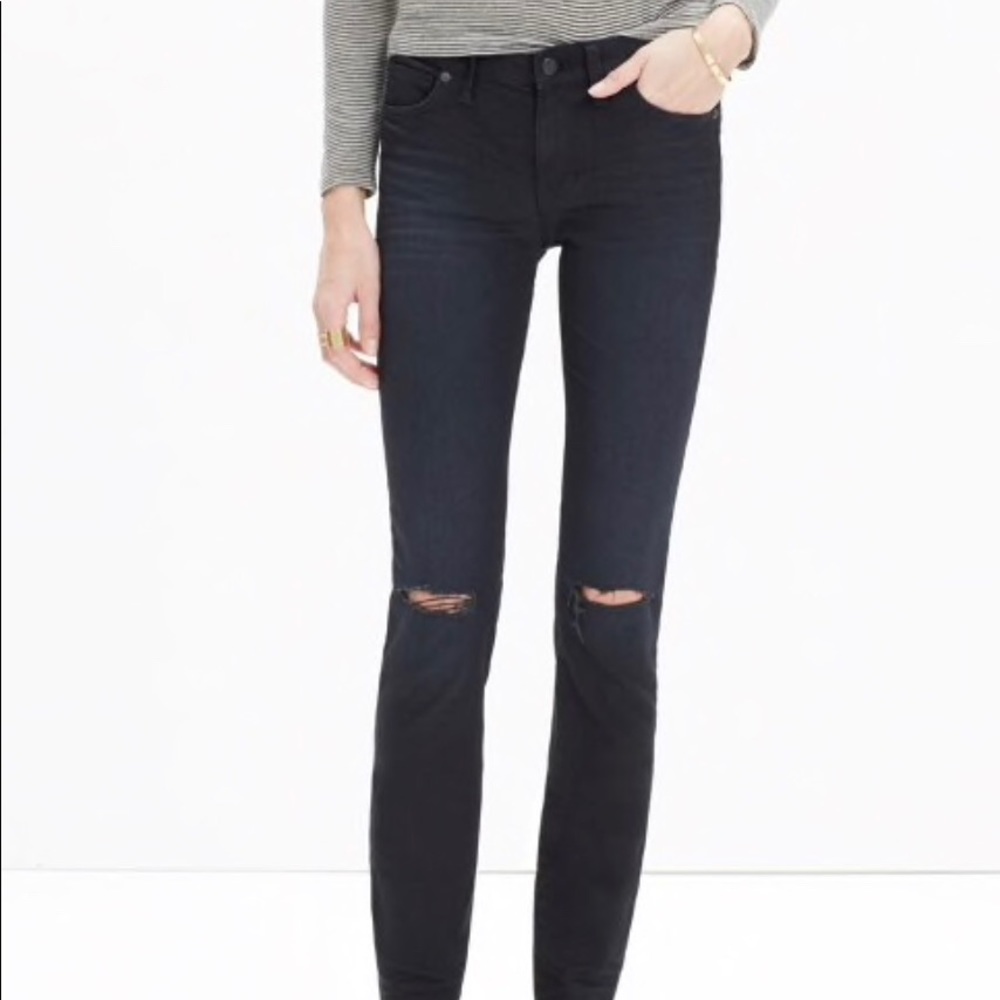 8" skinny jeans in trent wash: knee-rip edition